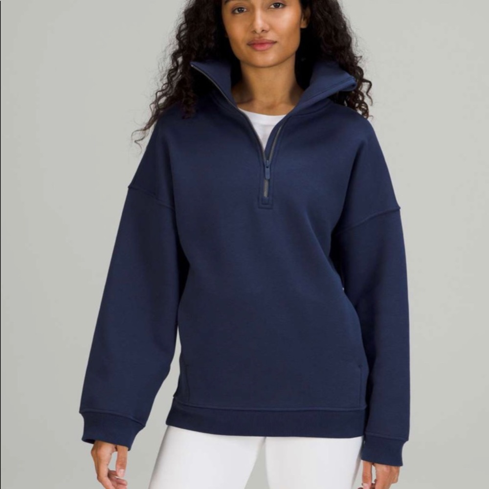 Think fleece half zip Lululemon size M/L night sea navy blue